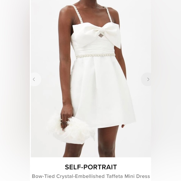 SELF-PORTRAIT Bow Pearl and Crystal embellished taffeta mini dress - Picture 6 of 6